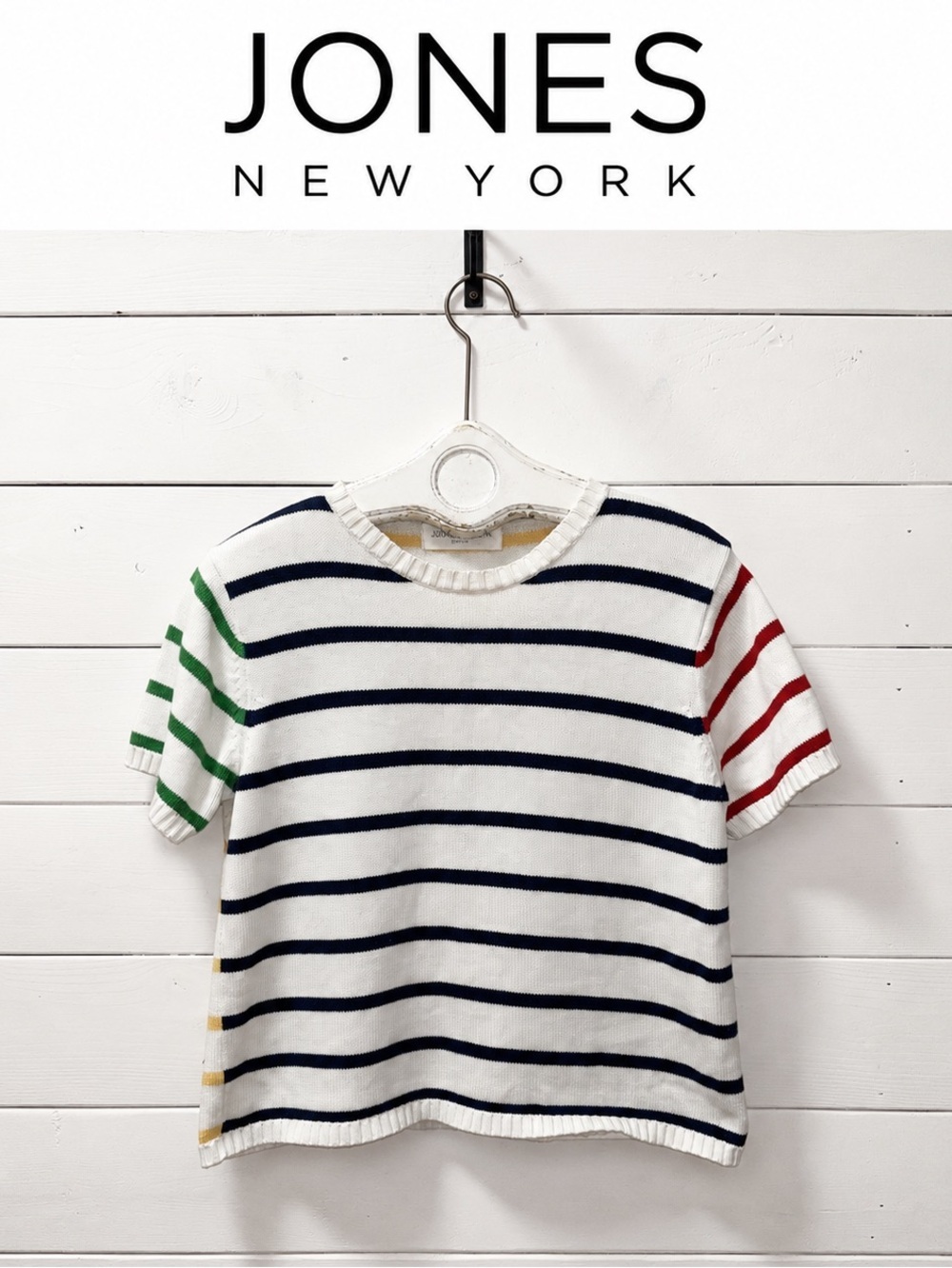 Jones New York Sport Vintage White Striped Knit Top – Estimated Size Medium